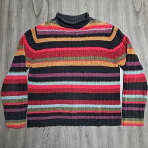 220 Hickory Vibrant Striped Mockneck Long Sleeve Sweater